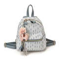 Mini mochila de tweed azul claro con rayas azules y lindo colgante de animal rosa - Con Colgante / Azul