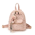 Mochila pequeña de tweed rosa para mujer con detalles dorados y un colgante de peluche - Con Colgante / Rosa