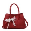 Rote Garten-Tasche aus Leder mit Lychee-Muster, Spitzenbogen und Perlenanhänger - Mit Anhänger / Burgunderrot