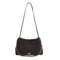 Retro-Shopper aus Wildleder mit Rautensteppung, goldener Kette und Leder-Schultergurt - Braun