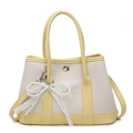 Beige and light yellow canvas stitching tote bag with pearl lace bow pendant - Yellow