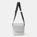 Silver-grey small square crossbody bag with HEYMISTER logo and black nylon strap - Silver