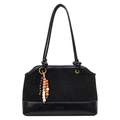 Borsa tote in camoscio nero minimalista con ciondolo di perline e manici annodati - Nero