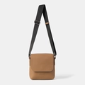Brown litchi grain leather crossbody bag with black adjustable strap and HEYMISTER logo - Brown