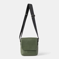 Crossbody messenger bag in dark green leather with wide black strap and HEYMISTER logo - Dark Green