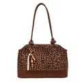 Borsa tote vintage leopardata con finiture in ecopelle marrone e ciondolo di perline - Leopardo Marrone