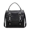 Borsa a mano vintage nera con doppi fiocchi e fibbie metalliche argentate - Nero