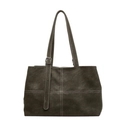 Minimalistische olivgrüne Shopper-Tasche mit mattem Finish und weißen Kontrastnähten - Grün