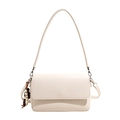 Creamy white pebbled leather crossbody bag with decorative wooden beads and silver hardware - With Charm / White