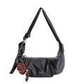 Borsa hobo nera a pieghe con ciondolo a quadri e tracolla con nodo - Con Ciondolo / Nero