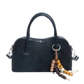 Borsa nera a scacchi con trama geometrica e ciondolo a nappa con perline colorate - Nero