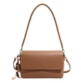 Brown faux leather square crossbody bag with ethnic beaded charm and dual straps - With Charm / Brown