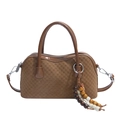 Borsa vintage marrone con motivo a scacchi e nappa di perline vista variante - Marrone