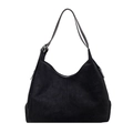 Klassische schwarze Hobo-Schultertasche aus Wildleder mit verstellbarem Lederriemen - Mit Anhänger / Schwarz