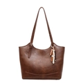 Bolso tote vintage marrón para mujer con adorno de cuentas de madera y correa larga de hombro - Marrón