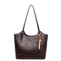 Bolso tote retro grande marrón oscuro con detalle de borla de cuentas y correas - Café