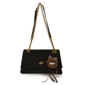 Sac bandoulière vintage noir givré avec chaîne dorée et charm de monstre en peluche - Avec Pendentif / Noir