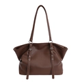 Large dark brown lychee leather tote bag with silver grommets and adjustable straps - Brown