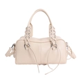 Borsa baguette in pelle bianco crema con manici intrecciati e dettagli di frange - Bianco