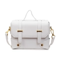 Elegant white leather satchel bag with golden buckles and detachable shoulder strap - Off-white