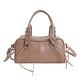 Borsa baguette retrò color cammello con manici in corda intrecciata e frange eleganti - Sabbia