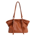 Brown faux leather tote bag with lychee texture and silver metal buckle details - Brown