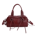Borsa baguette vintage in pelle bordeaux con dettagli intrecciati e manici - Borgogna