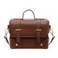Vintage dark brown PU leather messenger bag with gold hardware and top handle for women - Coffee