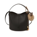 Sac seau en cuir grainé noir avec pompon imprimé léopard et breloque peluche - Avec Pendentif / Noir