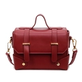 Retro burgundy small square handbag in matte finish with gold buckles and shoulder strap - Burgundy