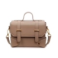 Retro khaki structured crossbody bag with gold metal accents and adjustable strap - Khaki