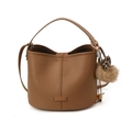 Sac seau en cuir litchi marron avec foulard léopard et breloque boule en peluche - Avec Pendentif / Marron