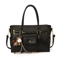 Sac cabas noir style motard avec poche à boucle dorée et accessoire poney marron - Noir Avec Pendentif