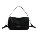 Sac à main minimaliste en cuir noir mat avec logo doré et bandoulière réglable - Noir