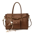 Grand sac fourre-tout rétro marron foncé aspect cuir avec pendentif poney en peluche - Marron avec Pendentif