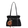 Schwarze matte Vintage-Einkaufstasche mit Kontrastnähten und Donut-Anhänger - Mit Anhänger / Schwarz