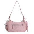 Bolso de hombro rosa de gamuza mate con múltiples cremalleras y correa ancha - Rosa