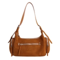 Bolso hobo de ante caramelo con múltiples cremalleras y correa ajustable - Marrón