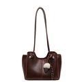 Grande borsa tote vintage marrone scuro in pelle con ciondolo di peluche e rivetti argentati - Con Ciondolo / Marrone
