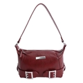 Vintage burgundy baguette shoulder bag with matte leather finish and silver buckles - Burgundy