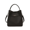 Elegant black lychee texture bucket bag with silver twist lock and round top handle - Black
