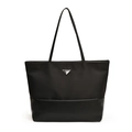 Borsa tote nera in nylon con logo a triangolo e base in ecopelle per viaggi da donna - Nero