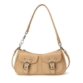 Borsa sottobraccio chic in camoscio beige con fibbie in metallo e tasche doppie - Cachi