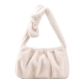 Bolso de hombro de felpa blanco crema en piel sintética con asa anudada - Blanco