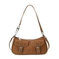 Borsa a spalla vintage marrone con doppie tasche e dettagli in metallo H - Marrone