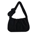 Elegante bolso de hombro en felpa negra con detalles anudados y diseño fruncido - Negro