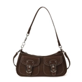 Borsa sottospalla vintage marrone in pelle scamosciata con doppie tasche e fibbie - Marrone
