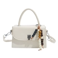 Minimalist beige crossbody handbag with silver square lock and colorful bead charm - White