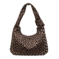 Borsa a spalla leopardata grande capacità con borchie argento e tracolla annodata - Cachi