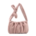 Bolso de hombro de felpa rosa con pliegues verticales y nudo decorativo en la correa - Rosa